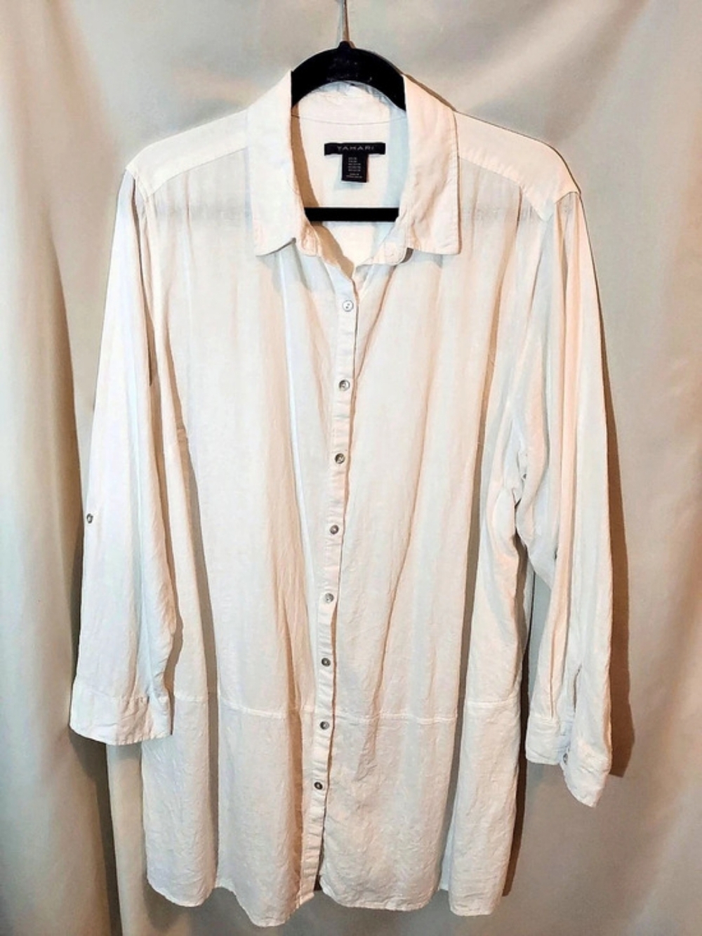 Tahari White 100% Linen Button Down Tunic Shirt Top 2X